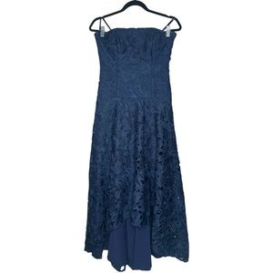 Shoshanna Midnight High Low Navy Blue Floral Gown Size 4
